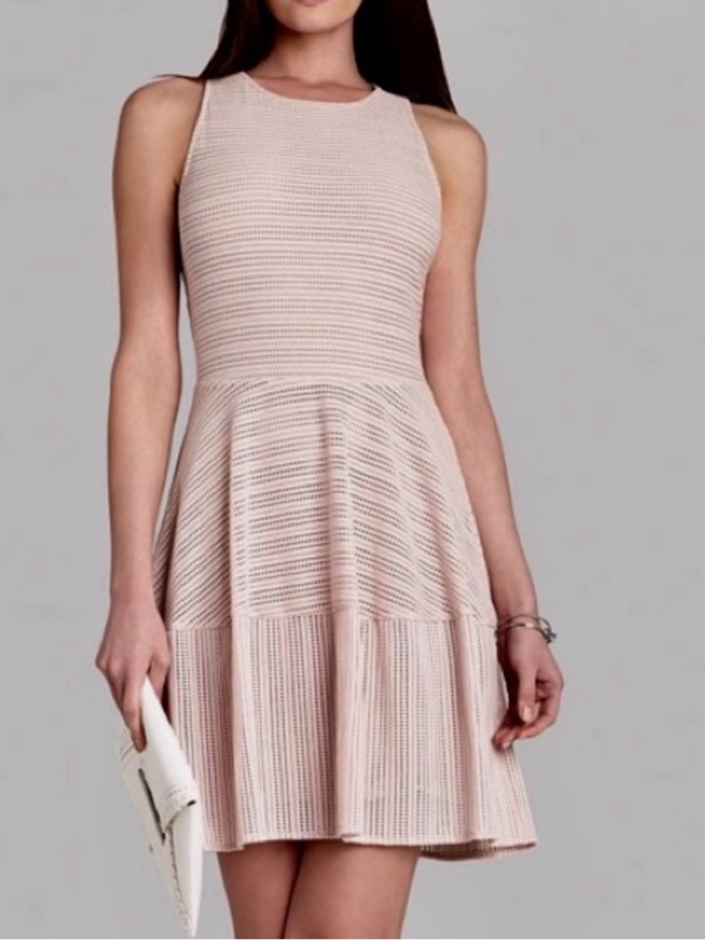 BCBG Sleeveless Knit Fit-and-Flare Dress in Light Blush